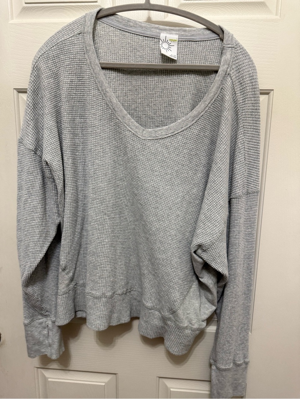 Aerie Light Gray Waffle Knit Pullover Sweatshirt